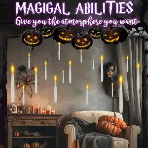 cosplay Magician Flameless Floating Candles with Remote, LED Flickering Taper Candles Battery Operated, Halloween Party Indoor Decor, Window and Ceiling Hanging Lights, Library or Dining Hall Decorations, Candle Set