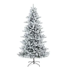 7.5ft Pre-Lit Flocked Green Birmingham Fir Artificial Christmas Tree with 400 White LED Lights, by My Texas House