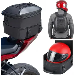 Nomad USA Motorcycle Tail Bag Fits Helmets, 22L-35L Expandable Hard Shell Waterproof Reflective Dual Rear Seat/Rack Bag Converts to Motorbike Backpack/Hand Carry Quick Release Bag w/Rain Cover