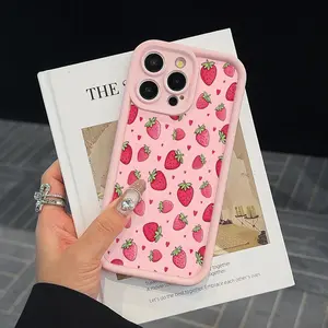 Strawberry Pattern Phone Case, Cute Anti-drop Phone Protector Cover, Phone Accessories Compatible with iPhone 16 15 14 13 12 11 Pro/Plus/Promax, Casing