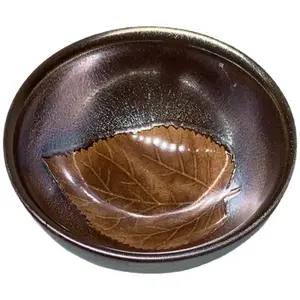 Handcrafted Black Glaze Leaf Jianzhan Tea Cup - Premium Tianmu Glaze Masterwork