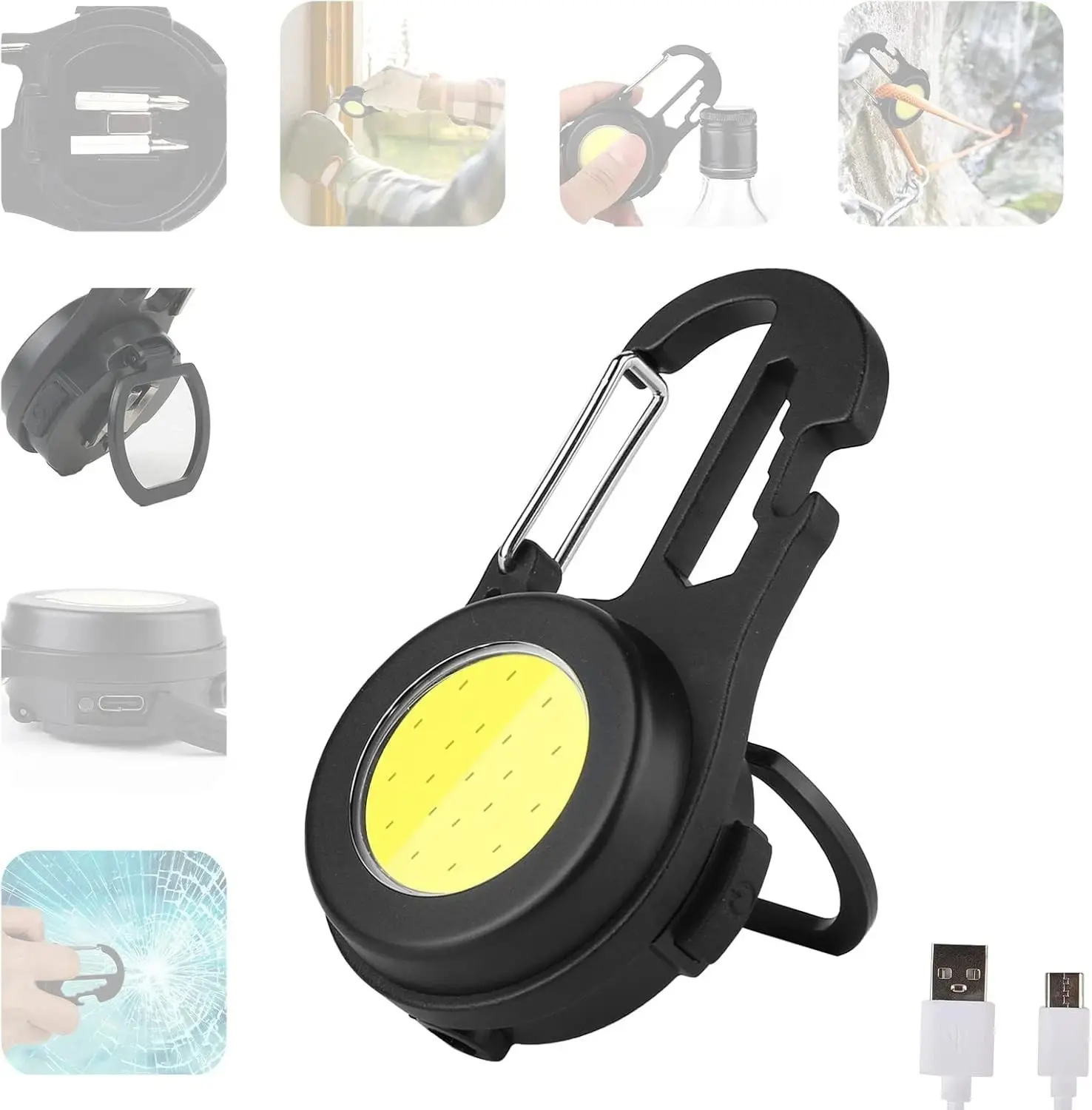 6-in-1 Multitool Keychain Work Light - Super Bright Mini Flashlight with Carabiner, Bottle Opener, Screwdriver, Magnetic Base for Camping, Hiking, EDC Survival Emergency Gear for Men
