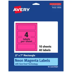 Avery Neon Magenta Paper Labels, 2" x 7" Rectangle