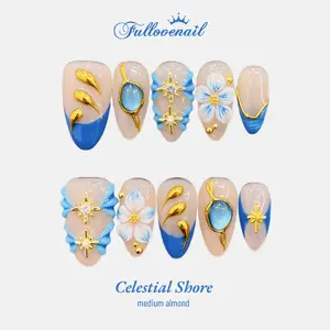 Fullovenail (Buy 3 Get 1 Free) Golden Hour Crush Colletion 100% Handcrafted 3D Press-ons Acylic/Reusable,Handmade  salon-quality Press on Nail