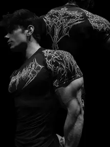 Men's Fitness Top, Casual Running Quick-Dry Breathable Tight Fit Short Sleeve T-Shirt, Gym Training, Night Run, Daily Wear, Comfortable