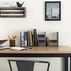 Gray Expandable Wood Desktop Bookshelf