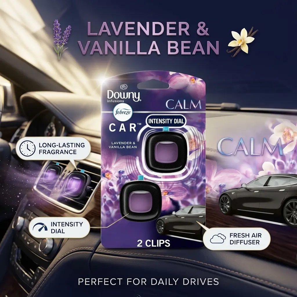 Febreze Car Vent Clip, Downy Calm Scent, 2 Count, 0.13 oz Total