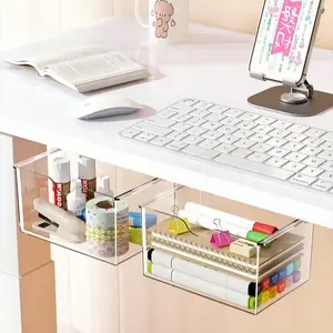 Transparent Drawer Organizer for Bathroom Cabinets, Hidden Storage Shelf for Skincare Products, No Drilling Mirror Cabinet Underneath