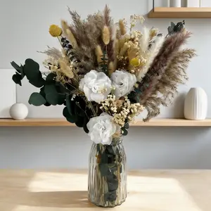Large Boho Dried Flower Bouquet with Vase, Tall Pampas Grass for Floor Vase Decor