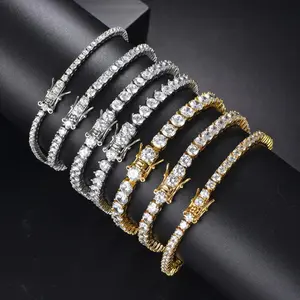 2-6mm Moissanite Tennis Chain Bracelet for Men & Women, 18K Gold & 925 Silver Hip Hop Bling Bracelet, Round Cut Diamond Style, Luxury Fashion Jewelry, Viral Gift