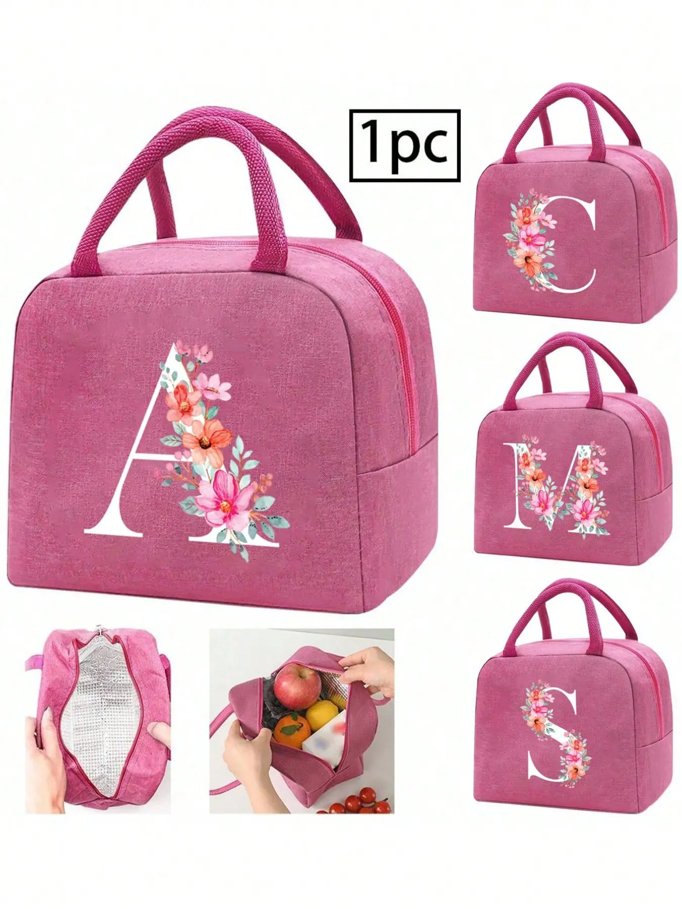 Insulated bag with a letter print pattern, Durable lunch bags, lunch bag, lunch cooler bag, tote bag, picnic food tote, canvas lunch storage bag, school and office picnic lunch tote