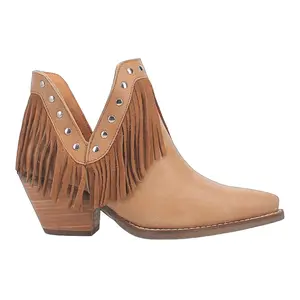 Dingo Womens Fine N' Dandy Fringe Studded Snip Toe  Casual Boots Ankle Mid Heel 2-3" - Brown