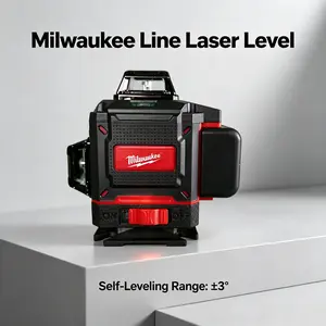 Milwaukee Striped Laser Level 4D 16-Line Green Laser, ±3° Self-Leveling, 25m Range, 5000mAh Battery, For Construction, Tiling, Ceiling Installation, Contractors & DIYers