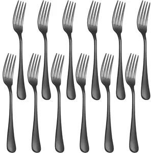12-Piece 8 inch Black Dinner Forks Food Grade Stainless Steel Flatware Mirror Polished Dishwasher Safe For Home Restaurant Kitchen
