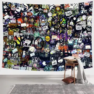 Graffiti Sticker Pattern Tapestry, 1 Count Aesthetic Wall Hanging Decor, Polyester Tapestry for Bedroom Home Office Decor, Home Accessories