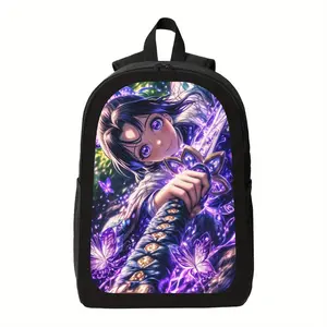 Anime Manga Backpack with Sword Warrior Floral Design - Lightweight Polyester School Bag, Adjustable Shoulder Straps & Zipper Closure, Purple Accents - for Teens, Adults, Cosplay, Daily Commute - Unisex Backpack, Cosplay Accessory, Vibrant Print, Durable