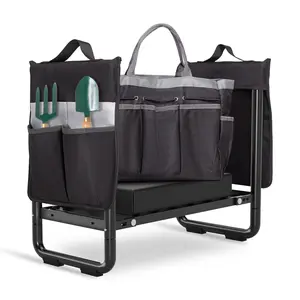 Walensee Foldable Heavy Duty Garden Kneeler and Seat - Foam Cushioned, Durable, Protective, Reinforced Workseat with Soft Leather Kneeling Pad, Removable Tool Pouch, Sturdy Steel Frame, No Assembly, Ideal Gardening Gift for Adults, Cushioned Gardening Wor