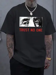 Men's "Trust No One" Graphic T-Shirt - Casual Cotton, Classic, Short Sleeve, Round Neck, Micro Bullet Pattern, Machine Washable, All-Season Wear, Menswear