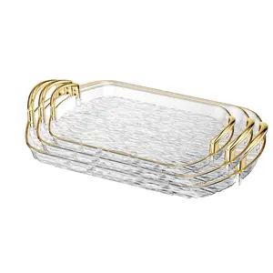 3 Pack Serving Tray with Handles, Stackable Reusable Trays for Serving Food, Plastic Serving Platters for Party, Charcuterie, Fruit, Appetizer, Salad Serving Plates