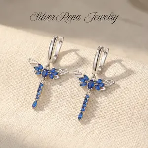S925 Elegant Dragonfly Drop Earrings,  Vintage and Bohemian Style Design, Hypoallergenic Sterling Silver Huggie Earrings Jewelry for Women, Ethnic Style with Nature-Inspired Insect Earrings, Birthday Valentine's Day Memorial Day Gift, Daily Wear Jewelry