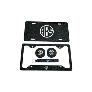 Personalized Black and Gray Cheetah Car Accessories with Custom Monogram or Name