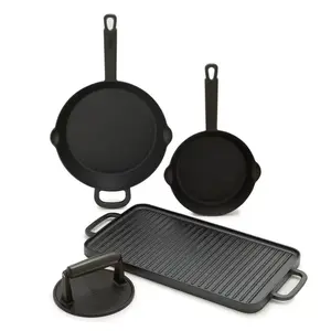 4-Piece Pre-Seasoned Cast Iron Skillet Cookware Set – Heavy Duty Frying Pans, Black