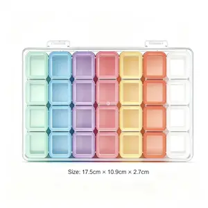 Nail Art Supply Organizer Box, 28/56 Clear Independent Compartments for Rhinestones, Charms, Beads, Small Jewelry & Craft Parts, Stackable Design