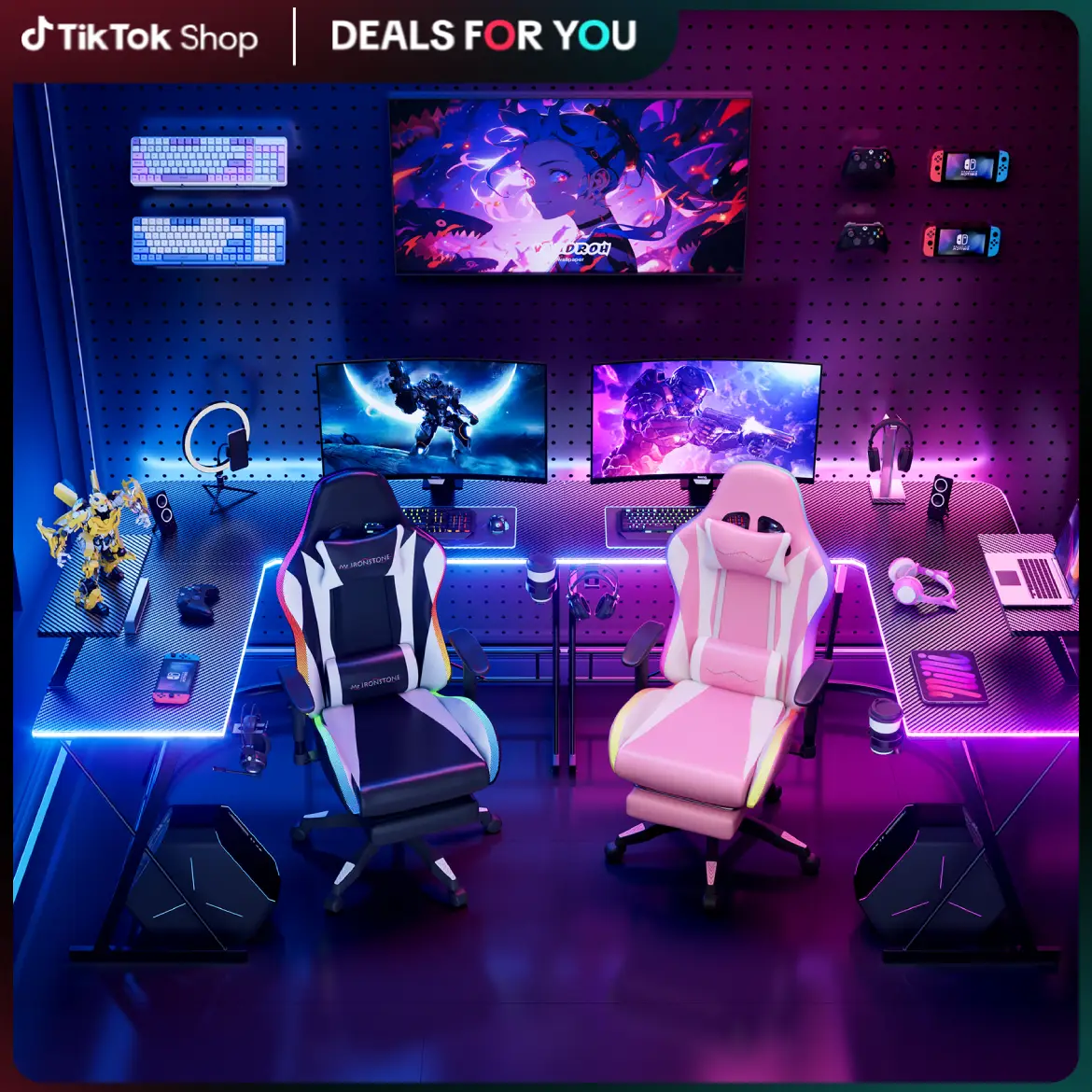 L Shaped Gaming Desk with Led Lights Corner Computer Desk,L shaped desk, Home Office Desks Writing Workstation with Large Monitor Stand, Easy to Assem