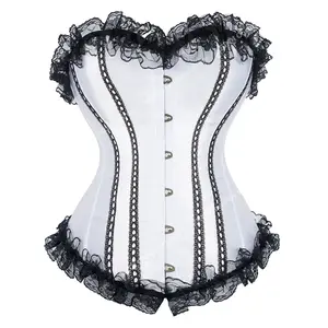 Vintage Lace up Overbust Corset with Bustier Rhinestone and Satin  lingerie available in Plus Size