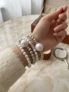 Stacking pearl bracelet set Pearls Beaded women's temperament large round beads micro-inlaid hand jewelry