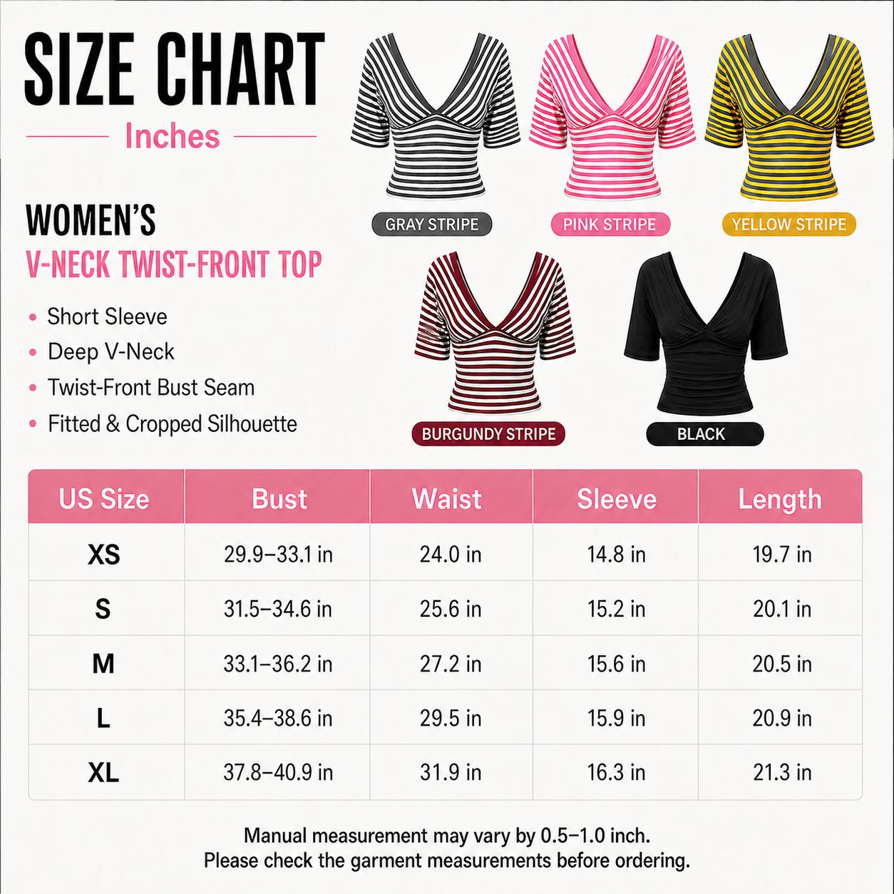 Women’s Striped V-Neck Wrap Crop Top, Puff Sleeve Slim Fit Y2K Blouse, Casual Going Out Shirt for Everyday Wear