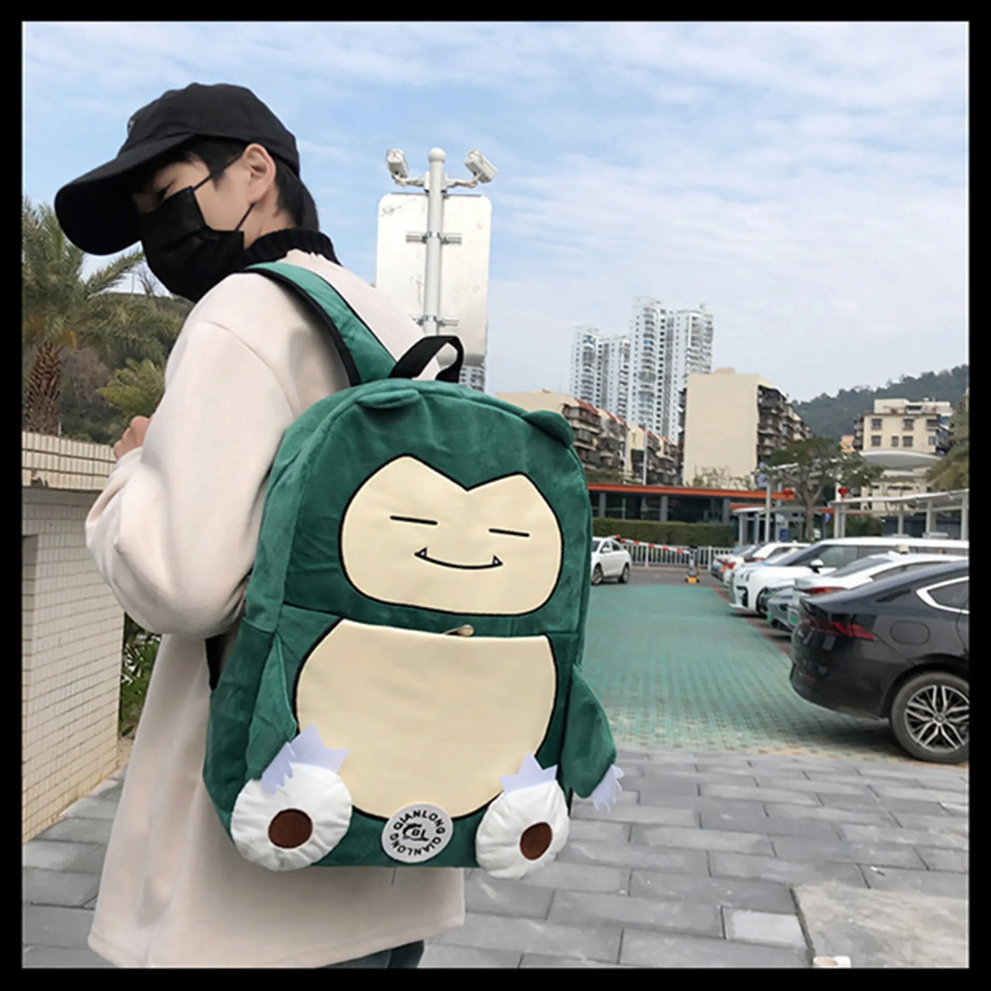 Snorlax Plush Backpack, Soft Velvet Cartoon Anime Rucksack, Large Capacity Kawaii Green Monster Bag for Teens Travel Daily