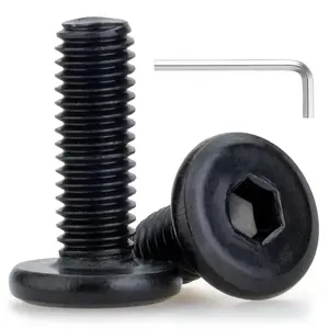 M5 x 15mm 10 Pcs Flat Round Head Hex Socket Cap Screws 304 Stainless Steel Fully Threaded Bolts Black Oxide Finish with Hex Wrench for Furniture DIY 3D Printing