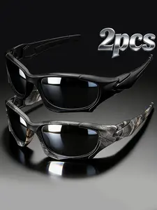 2 Pairs Men's Tactical Sports Sunglasses, Camouflage Solid Outdoor Shades, Driving Fishing Casual Sun Glasses, Comfortable Durable