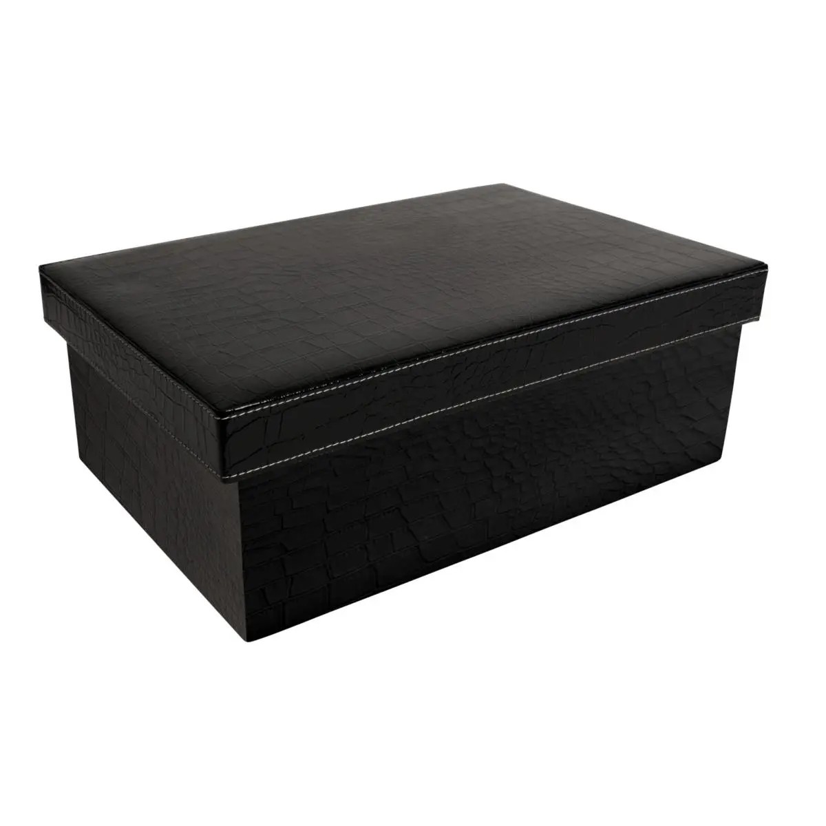 212 MAIN Black Embossed Paperboard Box with Removable Lid - 14x9x5in Faux Leather-Inspired Basket, 2-Pack Gift Container for Office Storage & Home Decor Organizer