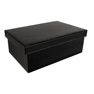 212 MAIN Black Embossed Paperboard Box with Removable Lid - 14x9x5in Faux Leather-Inspired Basket, 2-Pack Gift Container for Office Storage & Home Decor Organizer