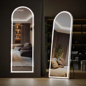 Sweet Furniture S - Floor Mirror Stand Mirror Full Length with LED Lights, Floor Mirror Dimming & 3 Color Lighting