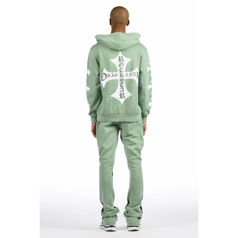 Slaydr Sage/White Hoodie/Stacked Flare Track Set