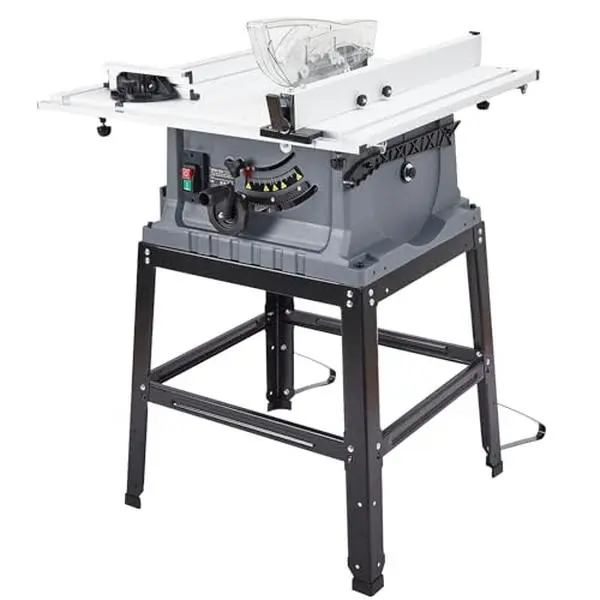 Garvee 10-in 15A Multifunctional Table Saw with 5000 RPM Motor, Stand & Push Stick, 90° Cross Cut, 0-45° Bevel Cut, Adjustable Blade Height, Ideal for Woodworking