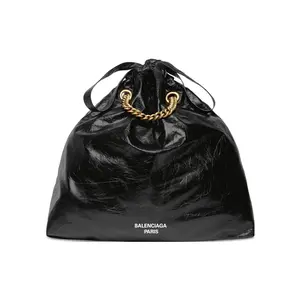 Balenciaga Crush Double Chain Matte Calfskin Tote Bag for Women in Medium Black