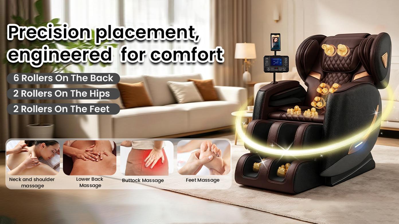 Massage Chair Full Body and Recliner, Zero Gravity Massage Chairs, 10 Fix Rollers, Airbags, Heating, Foot Massage, Auto Modes, Touch Control Screen for Home and Office