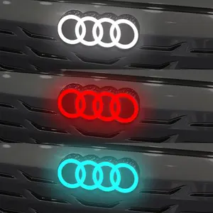Audí 3D Glowing Car Emblem, LED Front Grille Trunk Logo Light, Metal Hollow Anti-Fading Custom Fit Replacement Emblem, Fits Audi Models