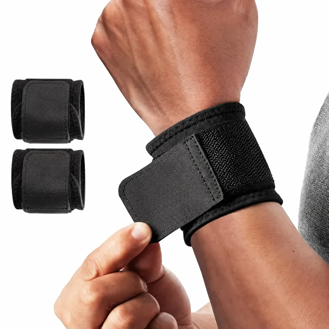 2 Pack Adjustable Wrist Support Wraps, Black | Neoprene Wrist Brace for Gym, Weightlifting, Work & Daily Wear, Fits Both Hands