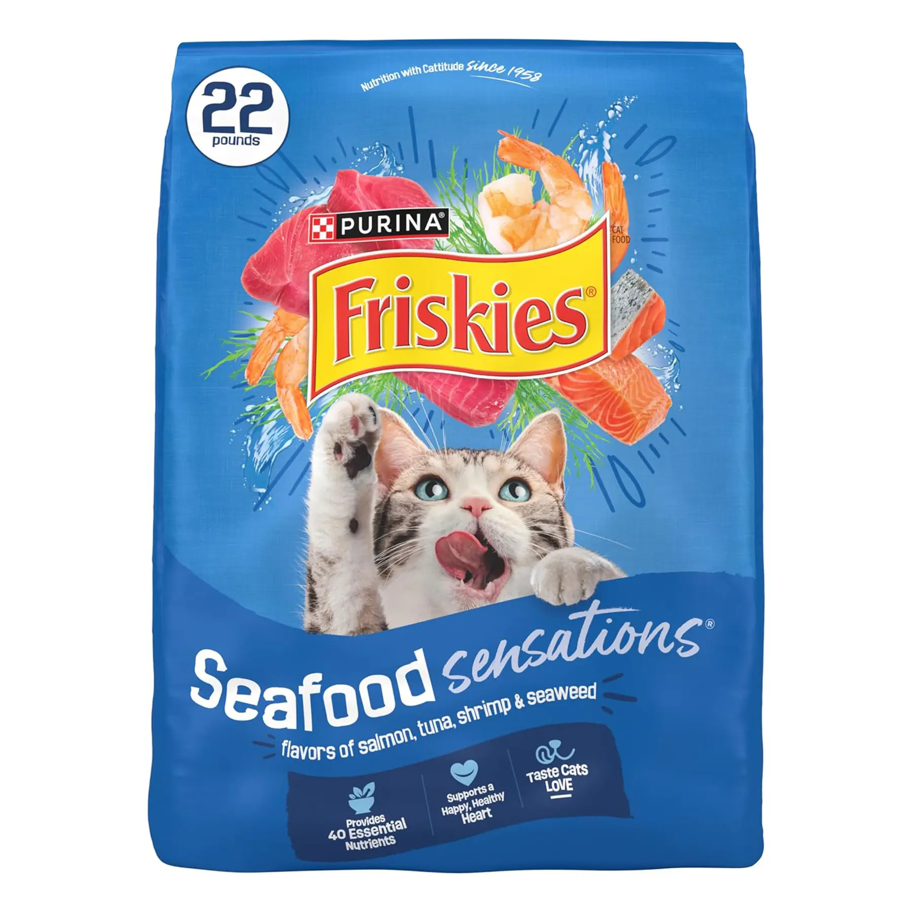 Purina Friskies Dry Cat Food Seafood Sensations With Salmon, Tuna, and Shrimp Flavors - 22 lb. Bag
