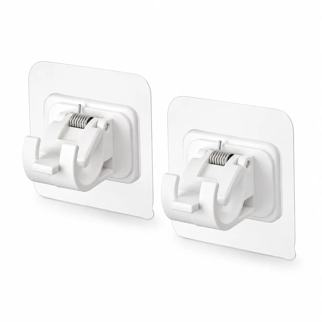 8 Pack No Drilling Curtain Rod Brackets, Adhesive Holders with Spring Lock Design, Heavy Duty 13LB Load Capacity, Waterproof Wall Hooks for Bathroom/Kitchen, Fits 0.39-0.79in Rods