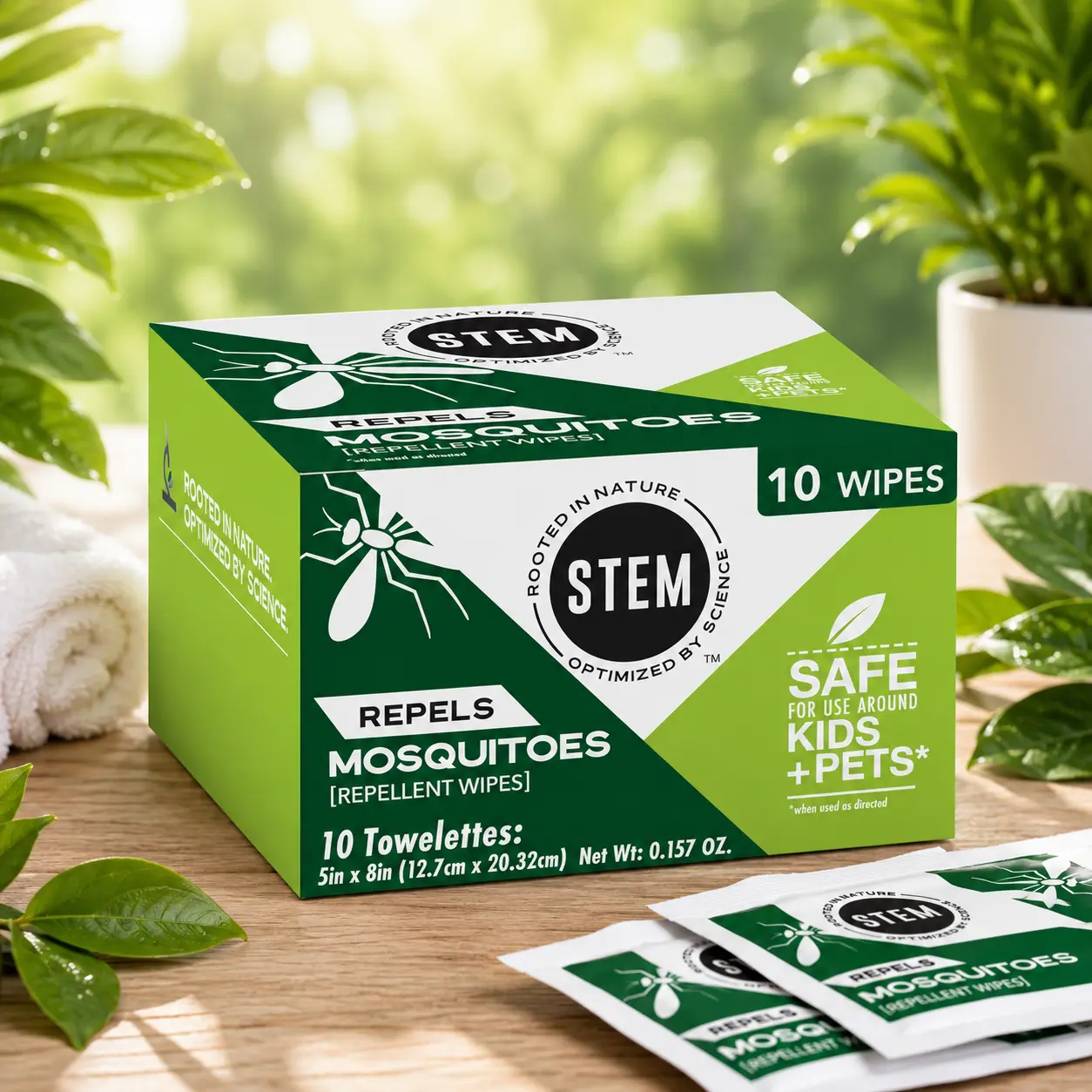 Botanical Extracts STEM Mosquito and Tick Repellent Wipes, Home Care Wipes - 10 Count