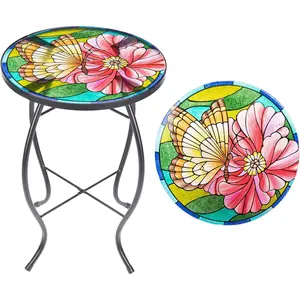 Patio Side Table Outdoor Accent Table Bistro Coffee Table  End Table Small Porch Table Indoor Round Glass Balcony  Table Stands