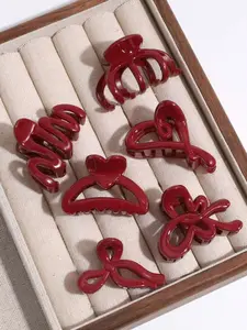 6 Bow Wave Heart Hair Clips, Acrylic Glossy Base Versatile High-End Shark Clip, Daily Wear Valentine's Day Hair Accessories