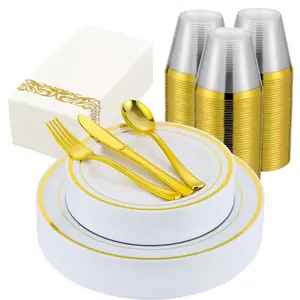 175-Piece Disposable Tableware Set for 25 Guests, Durable Plastic Plates, Bowls, Cups, Cutlery for Weddings Parties