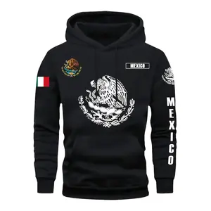 Men's Mexican Eagle Print Hoodie - Fleece-Lined Winter Sweatshirt with MEXICO Text   Cotton Knit Casual